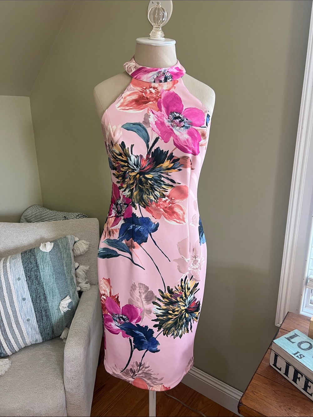 Trina Turk Pink Floral Halter Midi Dress Size 4 Fully Lined